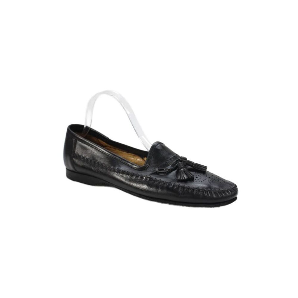 Santoni Mens Leather Tassel Slide On Dress Shoe Loafers Black Size 10